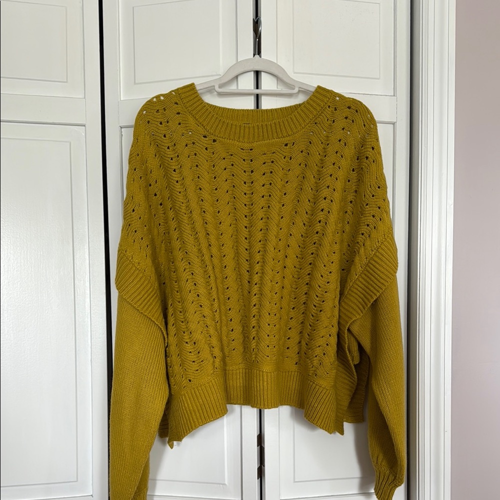 Eloquii Yellow Crew Neck Sweater with Cable Knit Design
